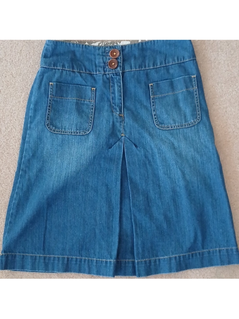 Boden Blue Denim A-Line Skirt with Front Pleat
